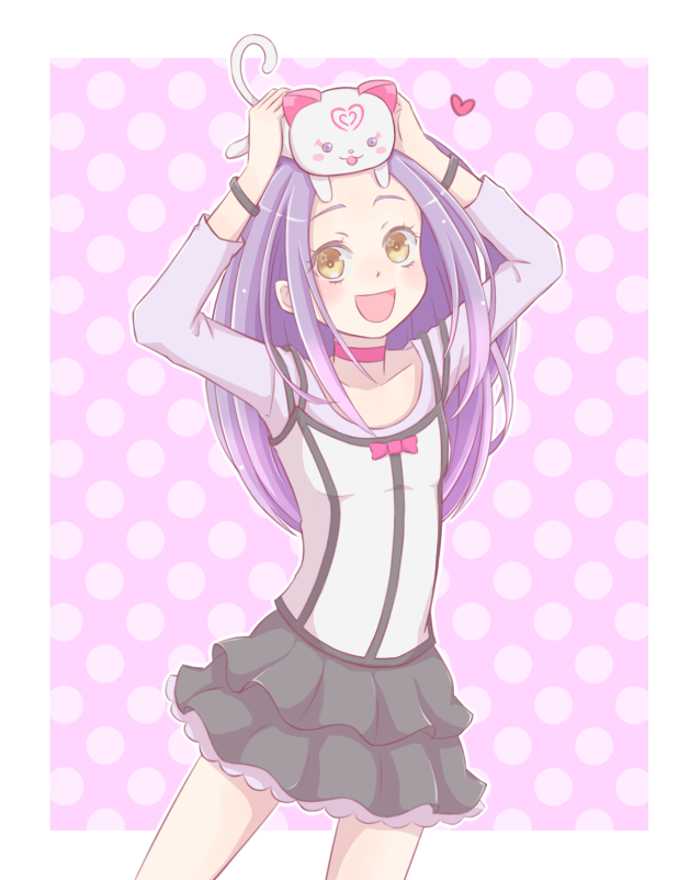 animal_on_head, black_skirt, check_(check_book), female, hummy_(suite_precure), kurokawa_ellen, long_hair, polka_dot