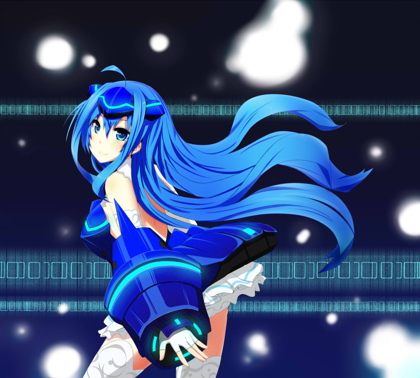 1girl, armor, blue_eyes, blue_hair, chawa_(yossui009), dress, futaba_aoi_(vividred_operation), gauntlets