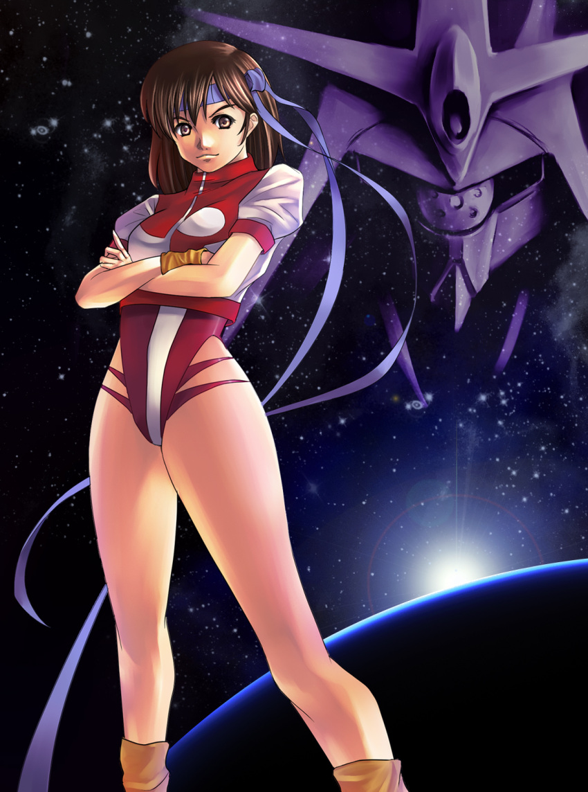 1girl, bandana, bandanna, brown_eyes, brown_hair, crossed_arms, gunbuster, highres