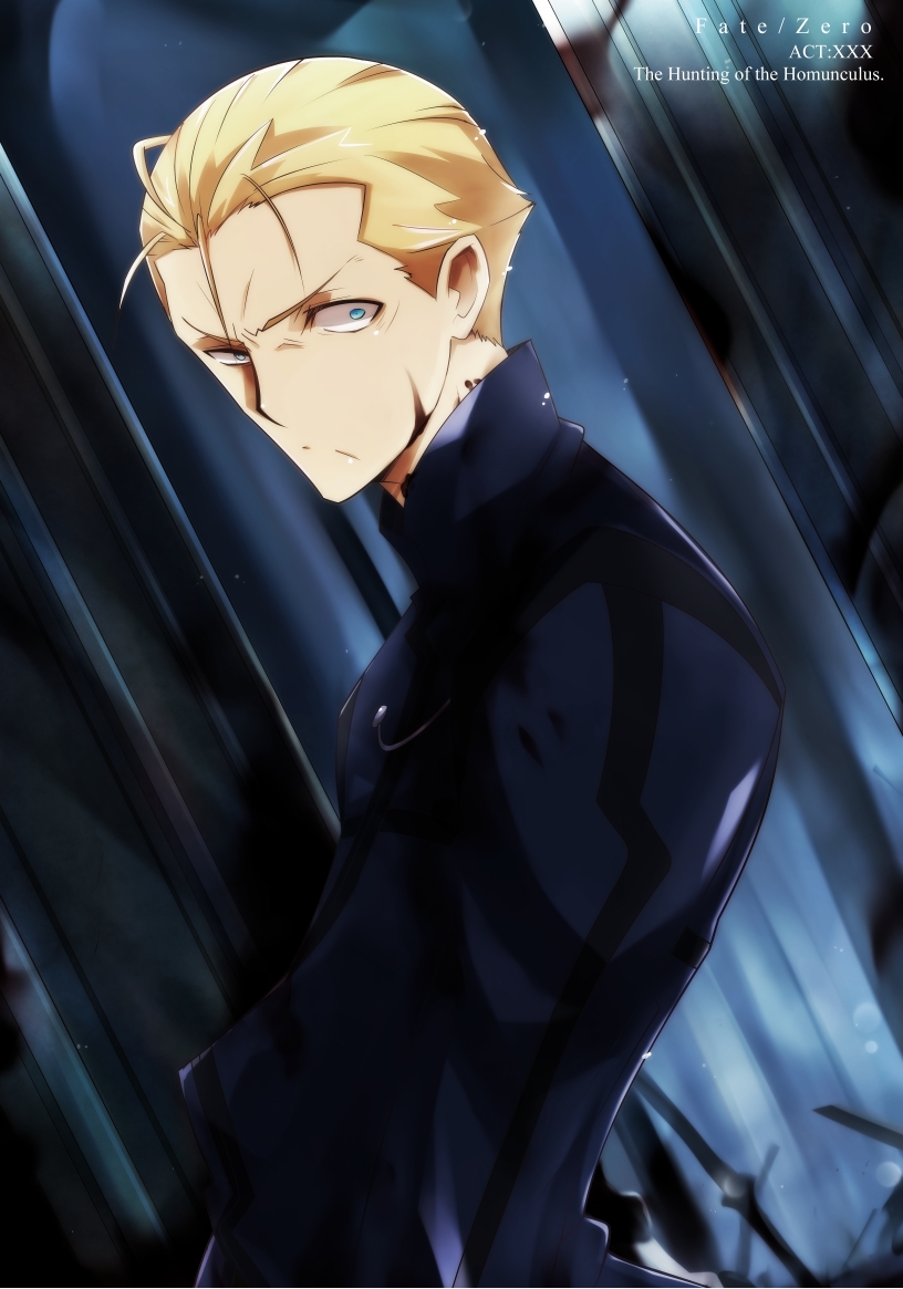1boy, blonde_hair, blood, blood_on_face, blue_eyes, fate/zero, fate_(series), kayneth_archibald_el-melloi