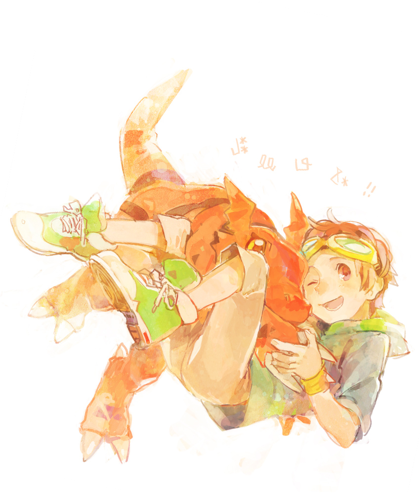 1boy, 8'108, 8'108, brown_hair, digimon, digimon_tamers, friends, goggles