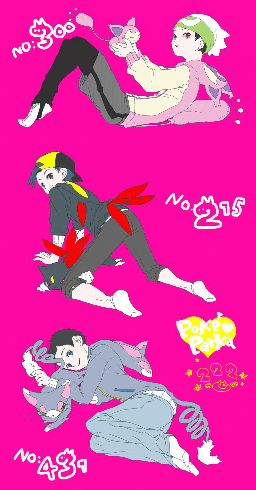 3boys, alternate_costume, black_hair, child, gold_(pokemon), highres, hood, kouki_(pokemon)