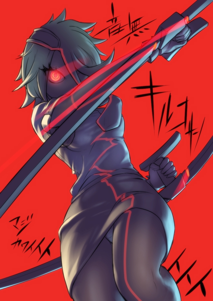 eyelashes, eyepatch, gloves, glowing, glowing_eye, hair_over_one_eye, necktie, otonashi_kiruko