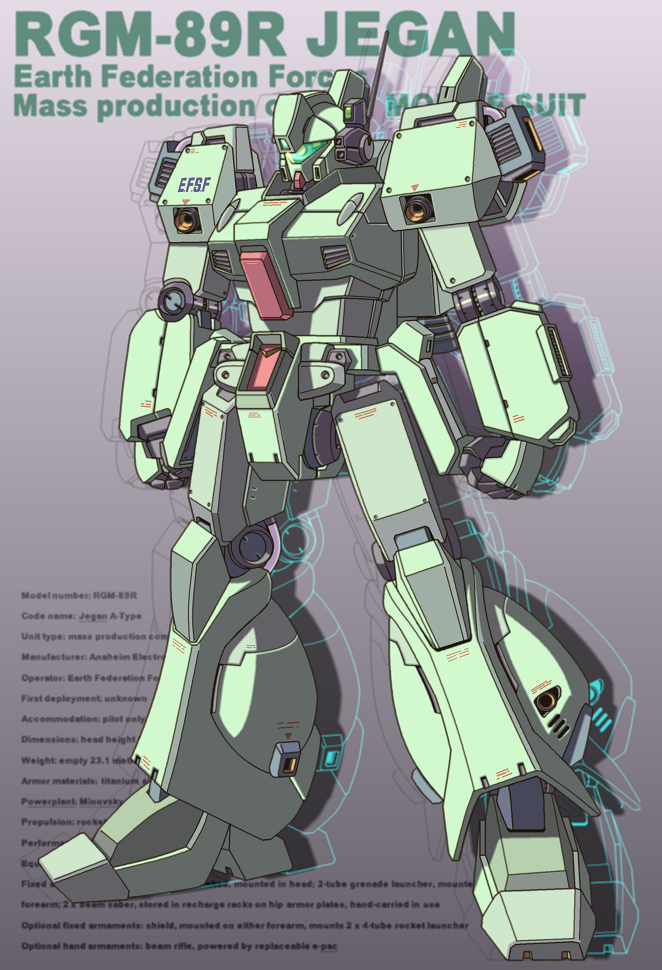 gun, gundam, gundam_f91, jegan, joy_(artist), machine_gun, mecha, no_humans, profile, solo, stats, weapon