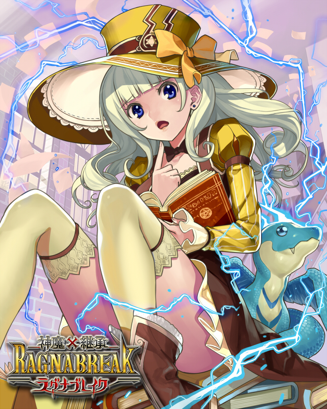 1girl, bangs, blue_eyes, book, boots, bowtie, earrings, electricity