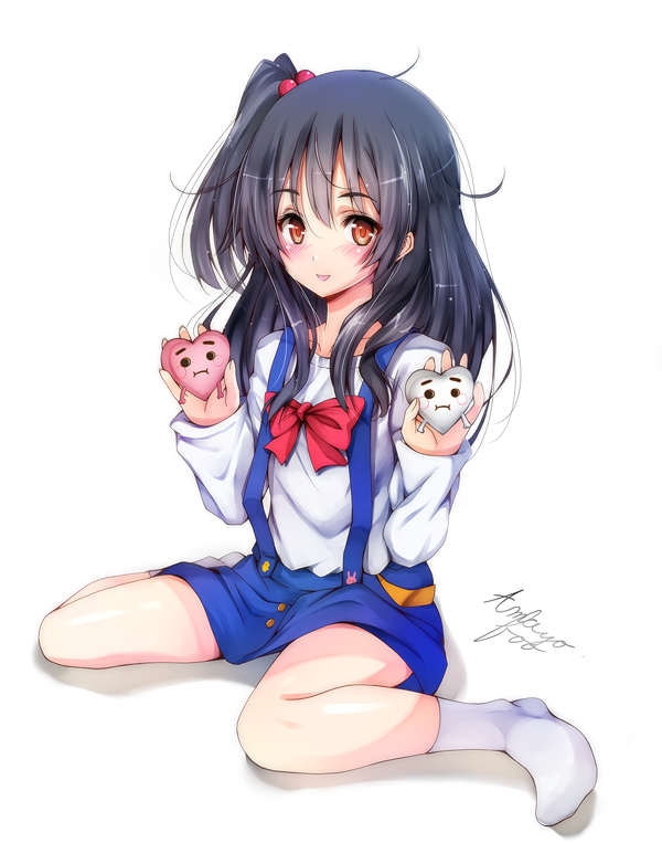 1girl, amayofuu, black_hair, blush, brown_eyes, dango, food, kitashirakawa_anko