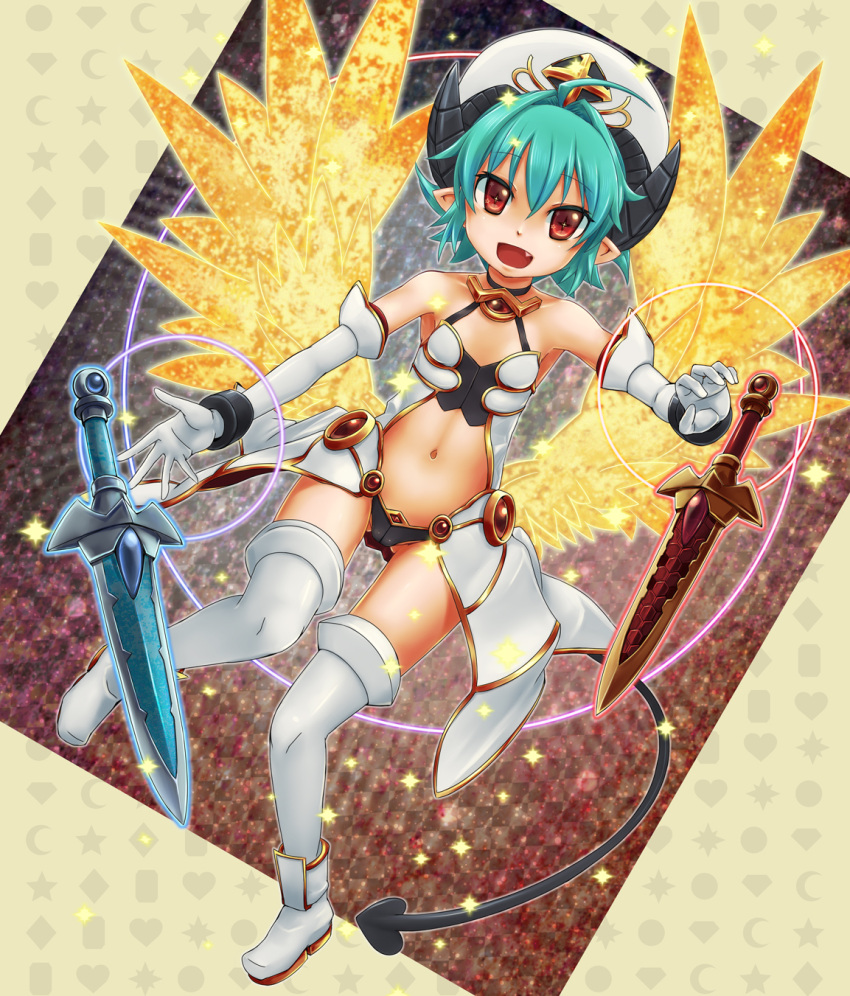 +_+, 1girl, aqua_eyes, arcana_trust, bare_shoulders, boots, bracer, choker