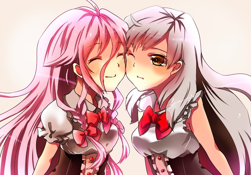 ^_^, closed_eyes, eyes_closed, happy, ia_(vocaloid), mayu_(vocaloid), multiple_girls, skura01, vocaloid, wink