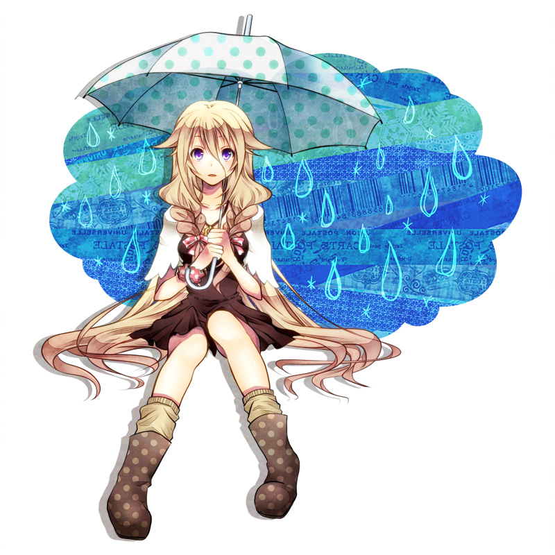 boots, braid, ia_(vocaloid), long_hair, loose_socks, purple_eyes, rubber_boots, shiomizu_(swat)