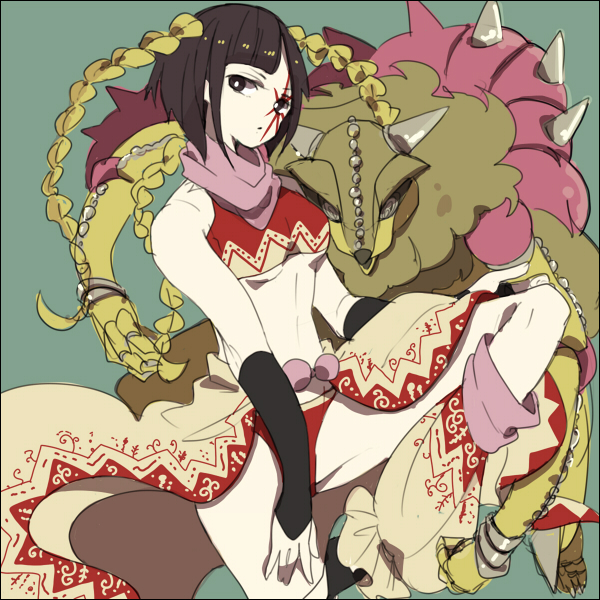 1girl, black_eyes, black_hair, braid, breasts, facial_mark, jojo_no_kimyou_na_bouken, midriff