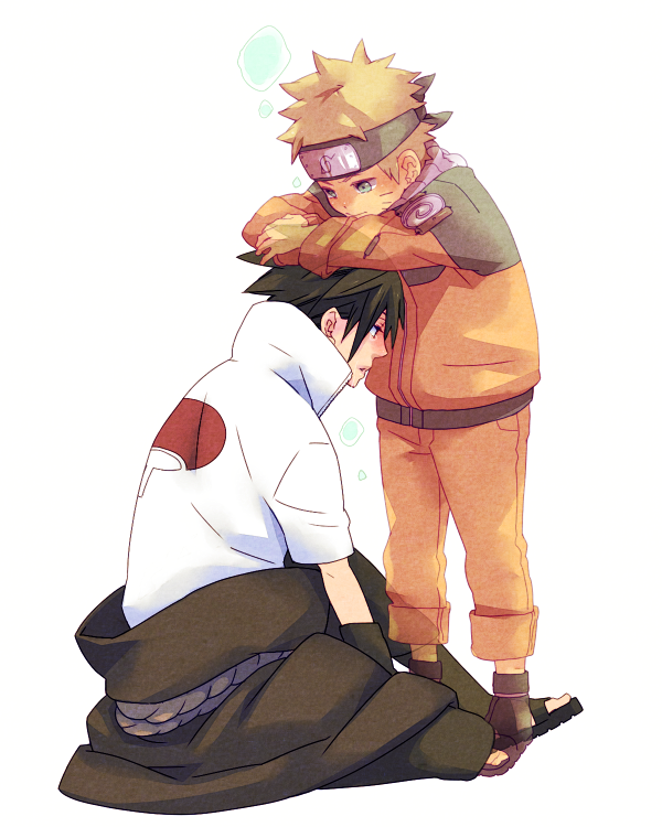 2boys, black_hair, blonde_hair, blue_eyes, blush, crying, crying_with_eyes_open, forehead_protector