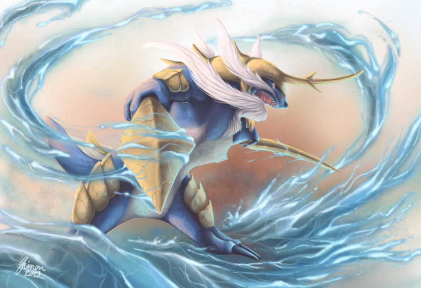 creature, fangs, full_body, hydrokinesis, no_humans, pokemon, pokemon_(creature), pokemon_(game)