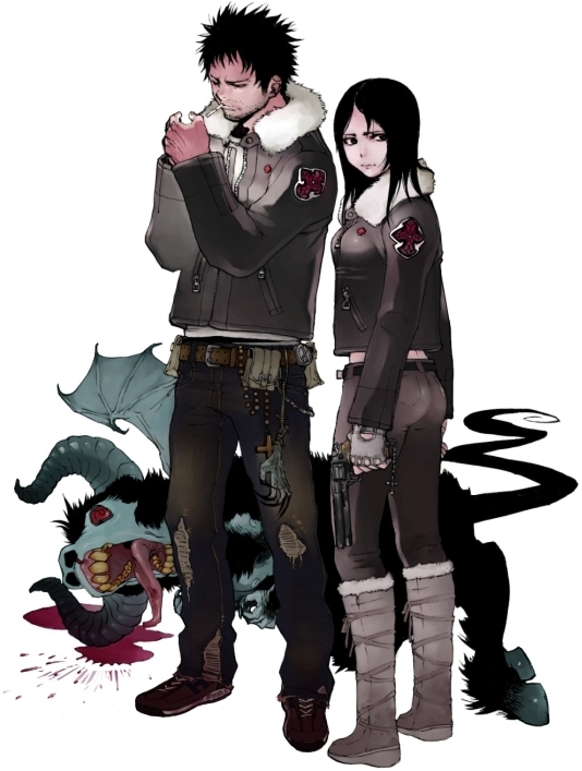 1boy, 1girl, black_hair, blood, boots, death, gun, kazue_kato