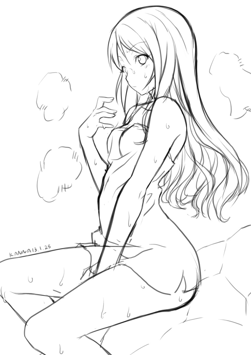 1girl, absurdres, aragaki_ayase, highres, kanna_kanaki, lineart, long_hair, monochrome