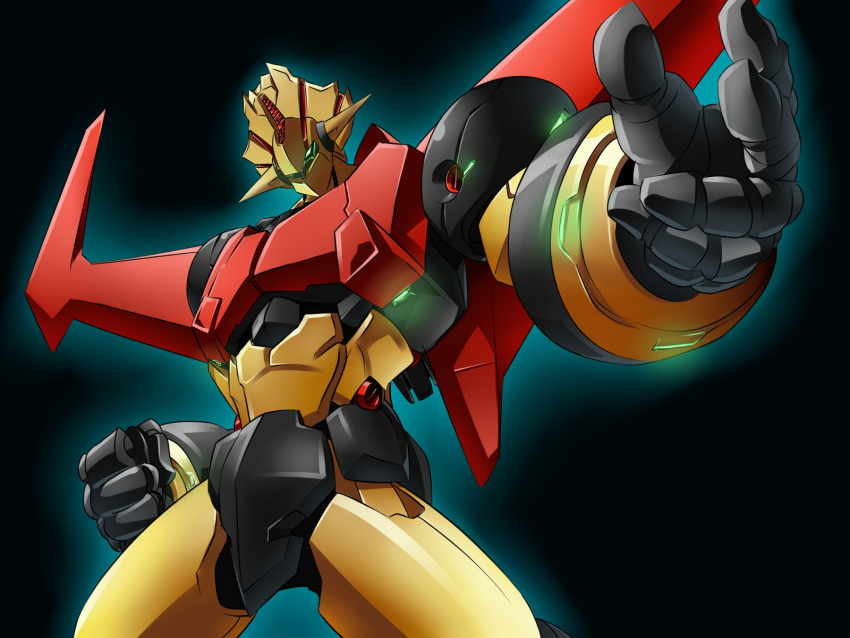 aura, black_background, clenched_hand, highres, hisou_tensoku, kimagure_ringo, mecha, touhou