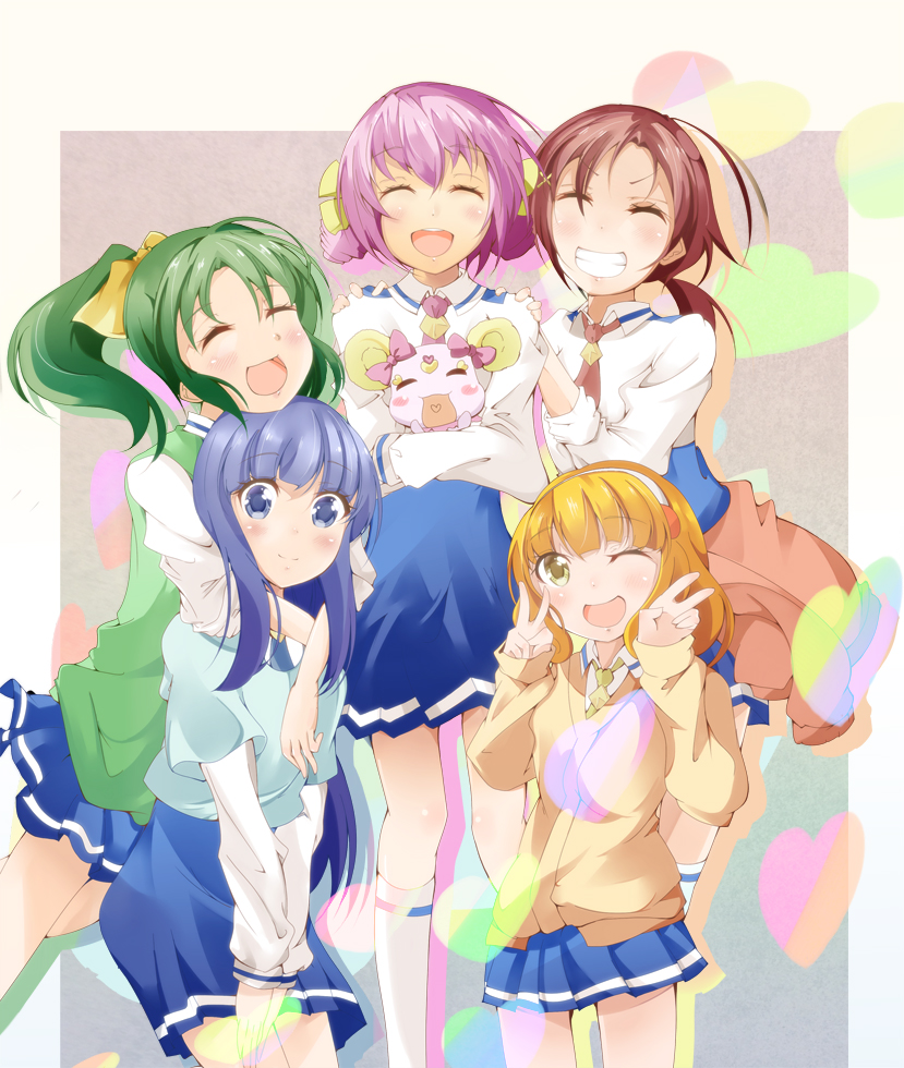 5girls, :d, ;d, ^_^, aoki_reika, blonde_hair, blue_eyes, blue_hair