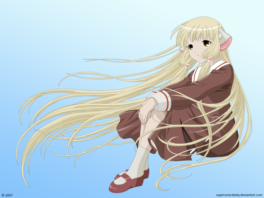 blonde_hair, brown_dress, chii, chobits, dress, long_hair, supersonicdarky