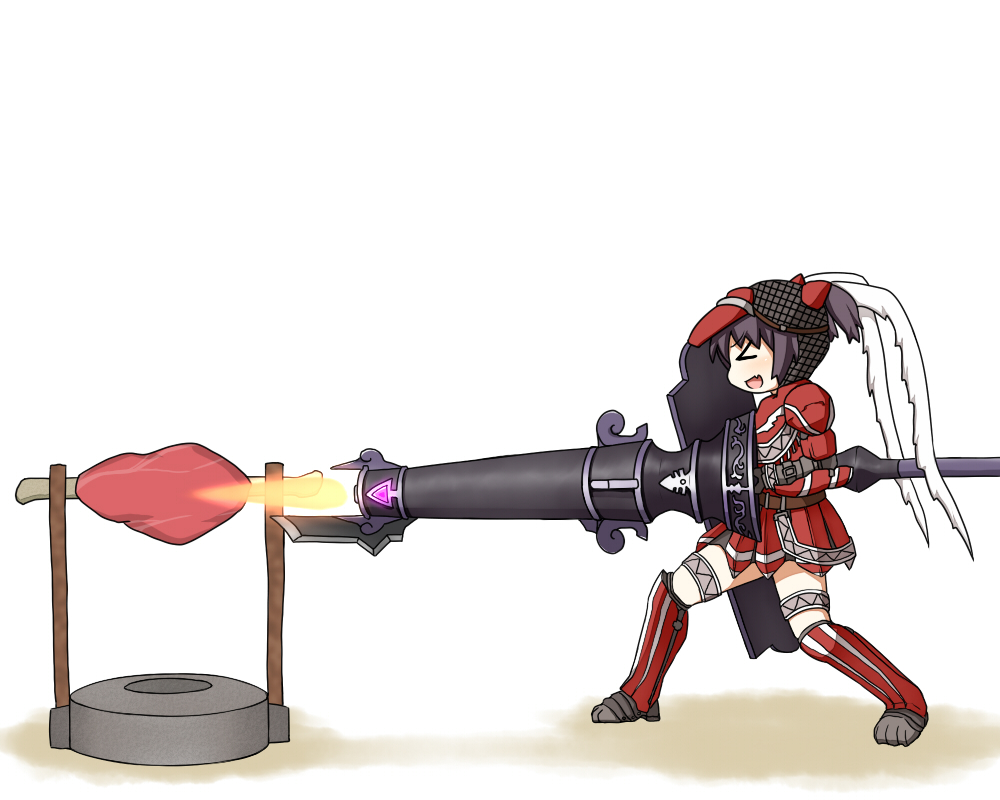 >_<, 1girl, blush, food, fuuen_(akagaminanoka), hermitaur_(armor), meat, monster_hunter