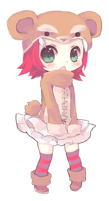 1girl, :o, alternate_costume, animal_costume, annie_hastur, bear_costume, green_eyes, konatsu_miyu