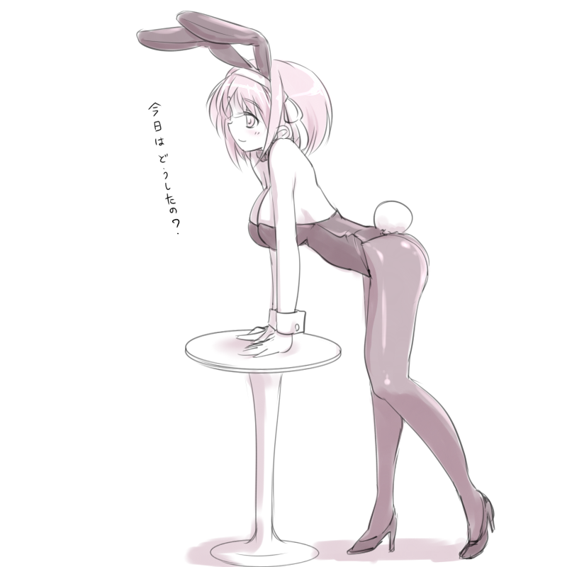 1girl, animal_ears, bent_over, breasts, bunnysuit, fake_animal_ears, hairband, haruhisky