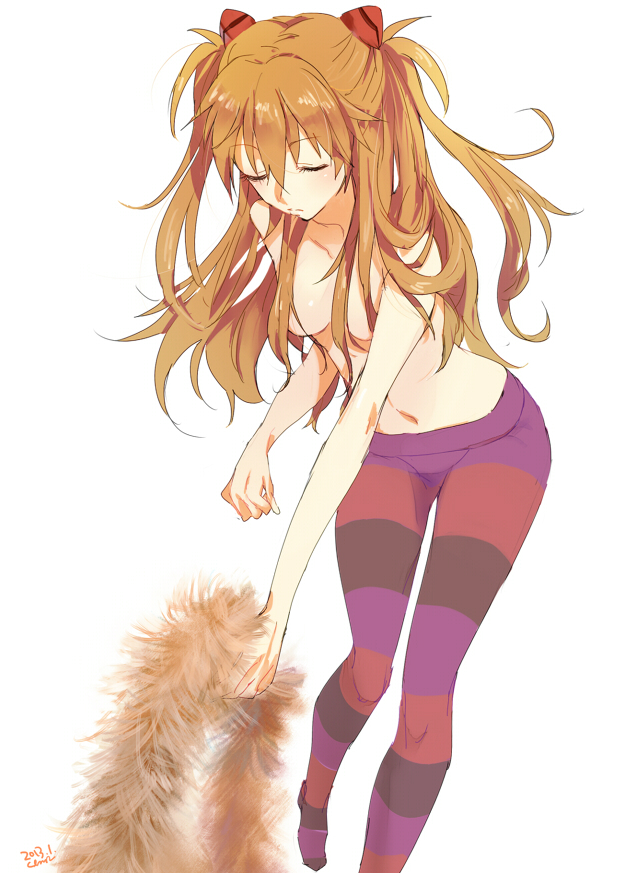 1girl, feather_boa, karimero_(calimer0), long_hair, neon_genesis_evangelion, orange_hair, pantyhose, rebuild_of_evangelion