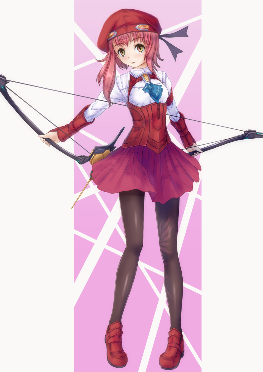 1girl, beret, bow, hat, highres, m.o.m.o., nora-uni, pantyhose