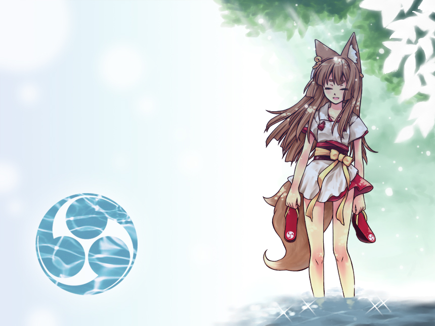 1girl, acea4, animal_ears, blush, brown_hair, closed_eyes, eyes_closed, flat_chest