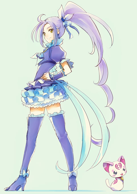 1girl, back, boots, choker, cure_beat, dress, earrings, frills