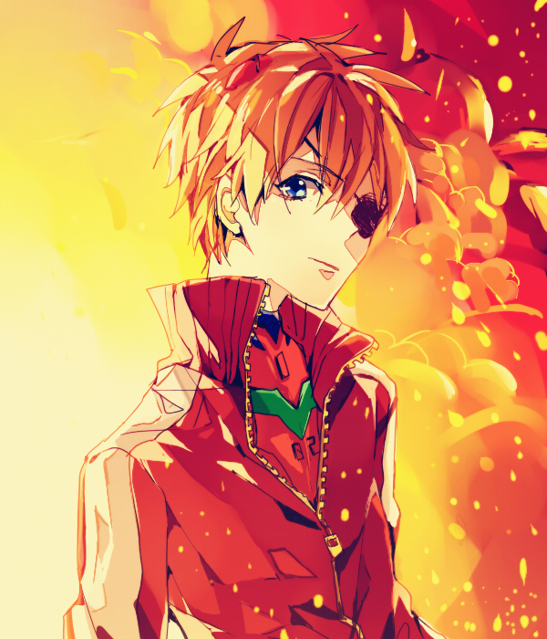 1boy, blue_eyes, evangelion:_3.0_you_can_(not)_redo, eyepatch, genderswap, kkkkt, neon_genesis_evangelion, orange_hair
