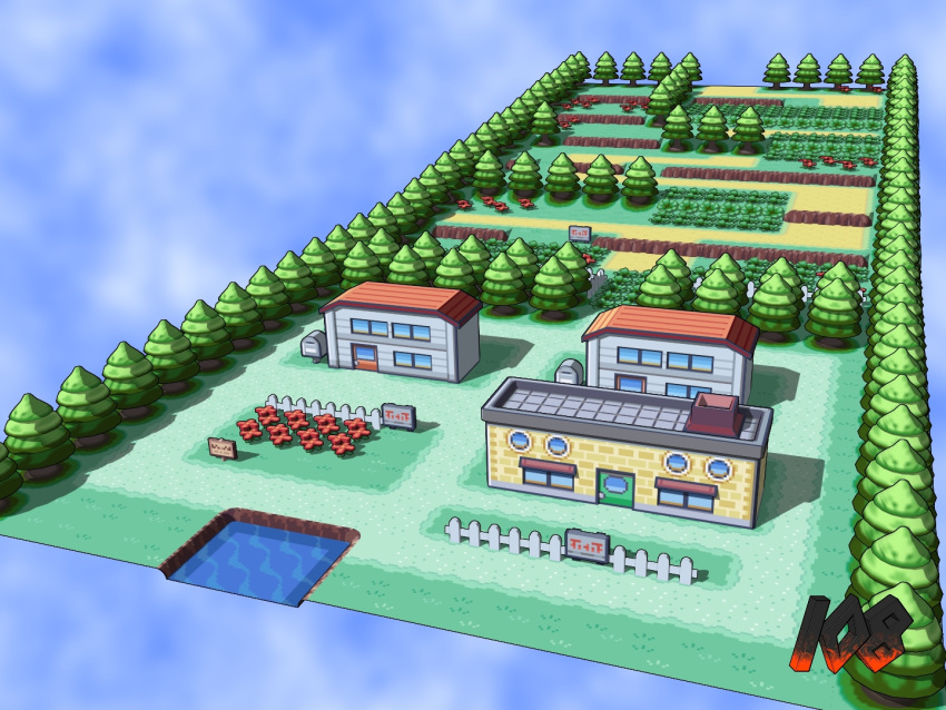 3d, chimney, commentary, drew108, fence, flower, grass, house