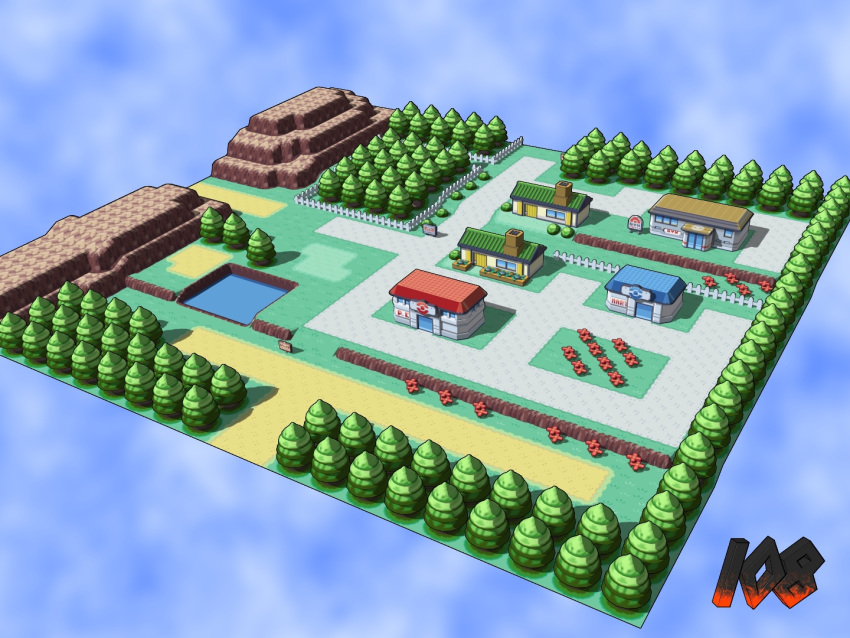 3d, chimney, drew108, fence, flower, grass, house, mountain