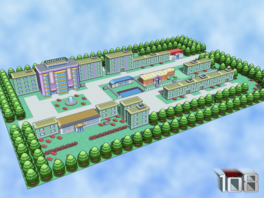 3d, building, commentary, drew108, house, no_humans, pokemon, pokemon_(game)