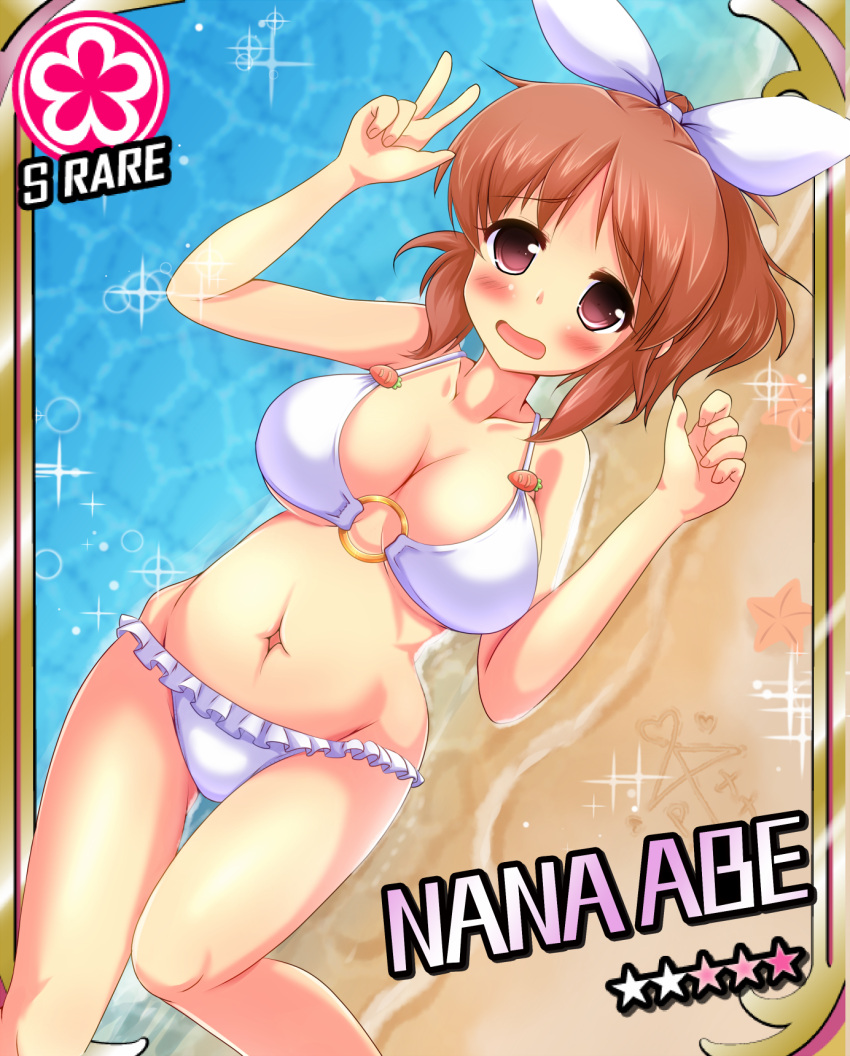 1girl, abe_nana, beach, bikini, breasts, brown_eyes, brown_hair, chuuten_(tyuuten)