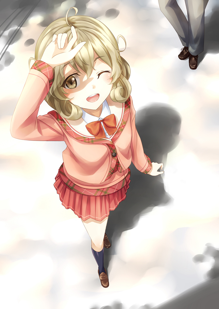1boy, 1girl, ;d, aoi_usagi, blonde_hair, open_mouth, pants, sasami-san@ganbaranai