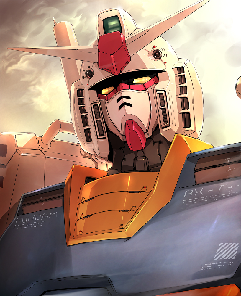 80s, gundam, mamecchi, mecha, mobile_suit_gundam, no_humans, oldschool, portrait, rx-78-2, solo