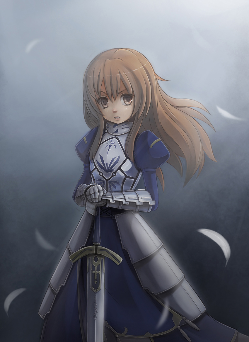 1girl, aisaka_taiga, armor, armored_dress, breastplate, brown_eyes, brown_hair, cosplay