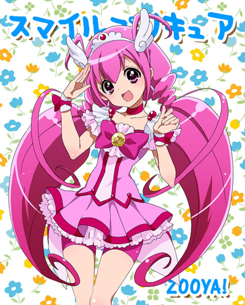 1girl, :d, antenna_hair, artist_name, bike_shorts, bowtie, brooch, choker