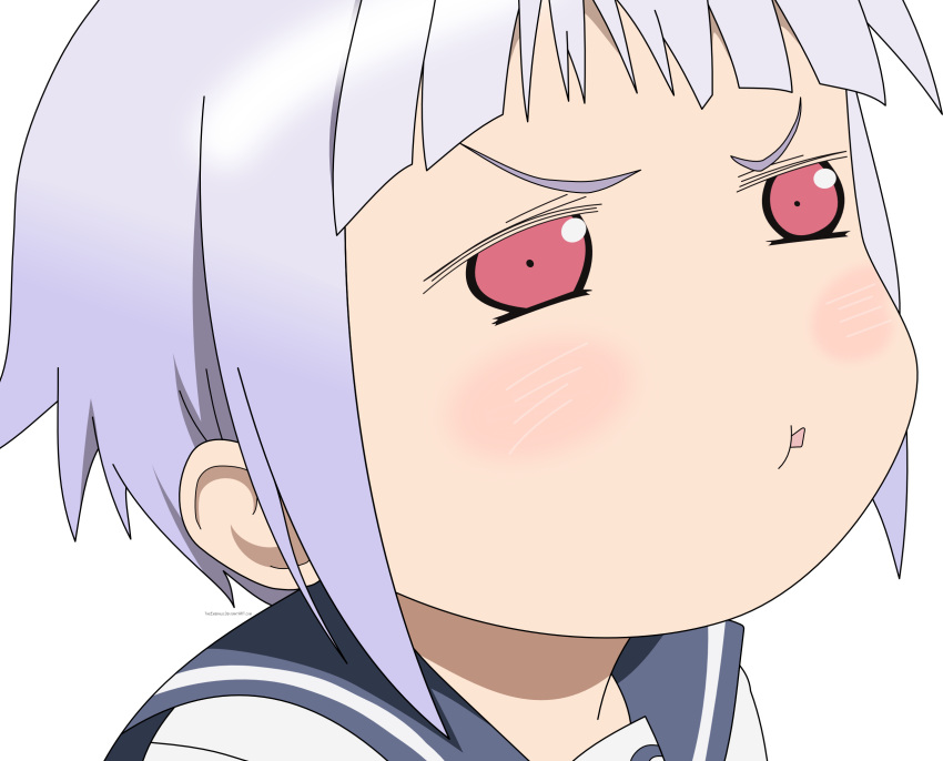 angry, blushing, fnc, fnc_(upotte!!), highres, pouting, purple_hair, red_eyes, school_uniform, serafuku, short_hair, silver_hair, skirt, solo, tongue, upotte!!, vector, vector_trace