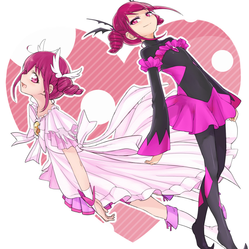bad_end_happy, bad_end_precure, bodysuit, cure_happy, dark_persona, dress, dual_persona, gloves