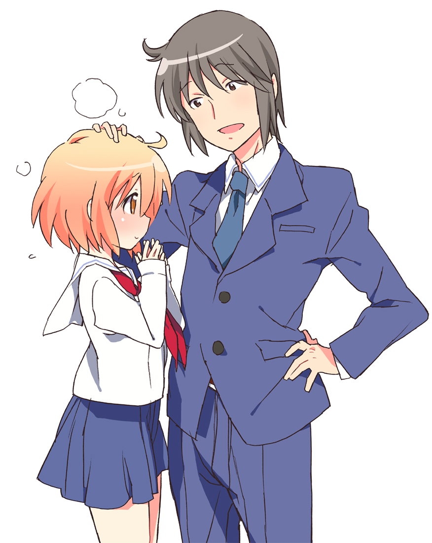 1boy, 1girl, black_hair, blush, couple, kotoura-san, kotoura_haruka, manabe_yoshihisa