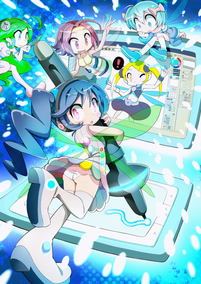 !, 5girls, :d, :o, absurdres, ahoge, aqua_eyes, aqua_hair