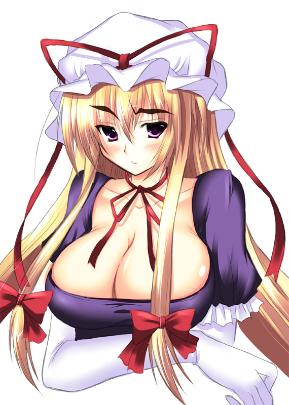 breasts, cleavage, elbow_gloves, gloves, hat, kibou_tsubame, large_breasts, long_hair