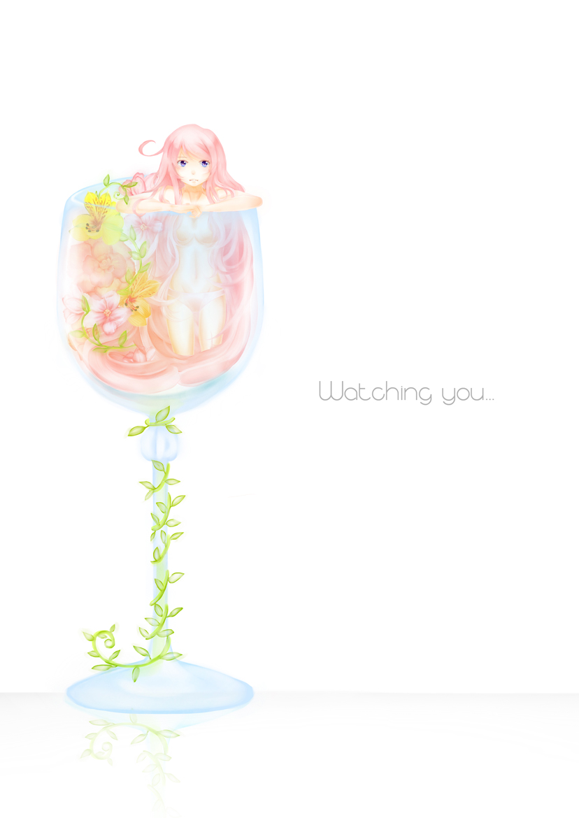 blue_eyes, flower, glass, harunohotaru, long_hair, megurine_luka, navel, panties