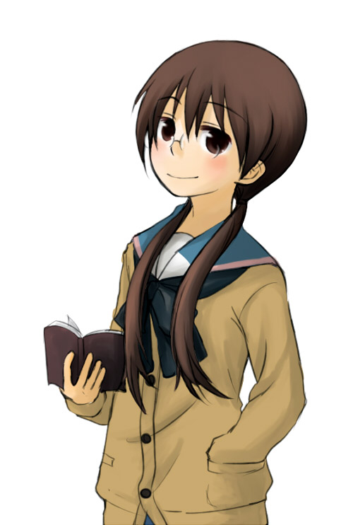 1girl, a_channel, beni_shouga, blush, brown_eyes, brown_hair, flat_chest, glasses