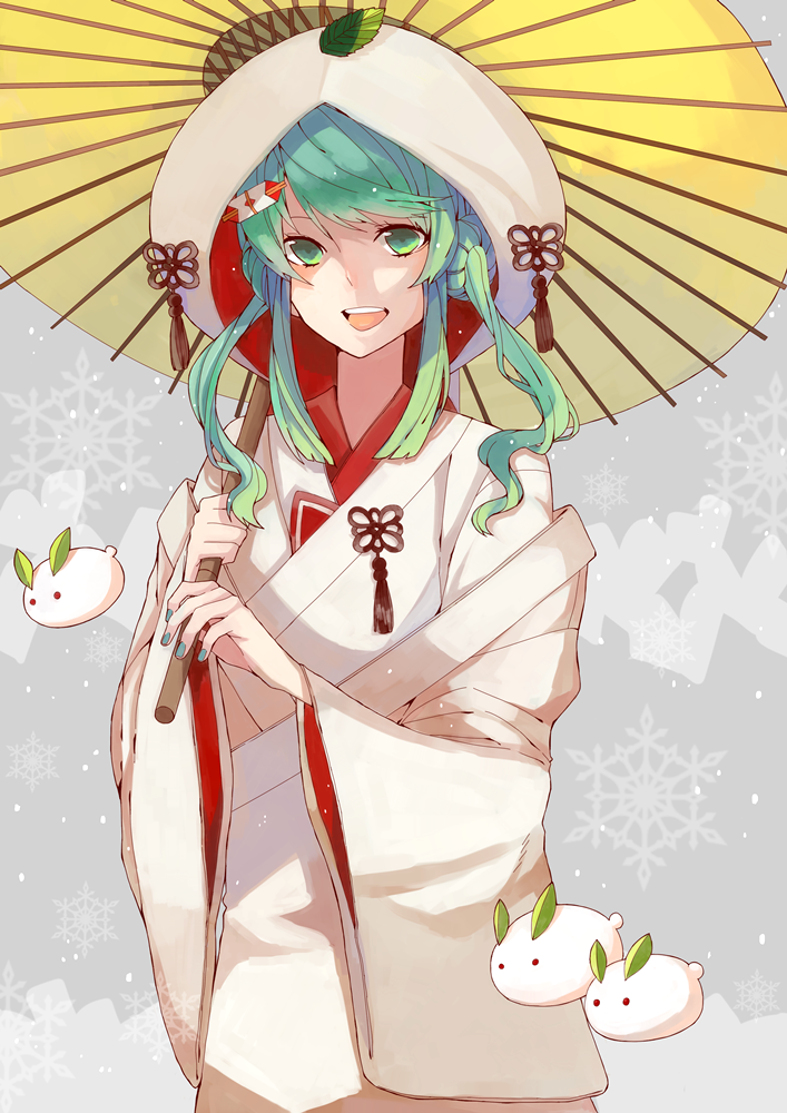 1girl, green_eyes, green_hair, hatsune_miku, japanese_clothes, jeanyei, kimono, leaf