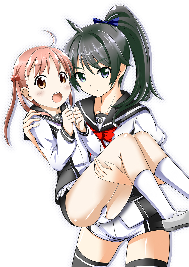 2girls, black_eyes, black_hair, brown_eyes, brown_hair, isshiki_momo, multiple_girls, ponytail