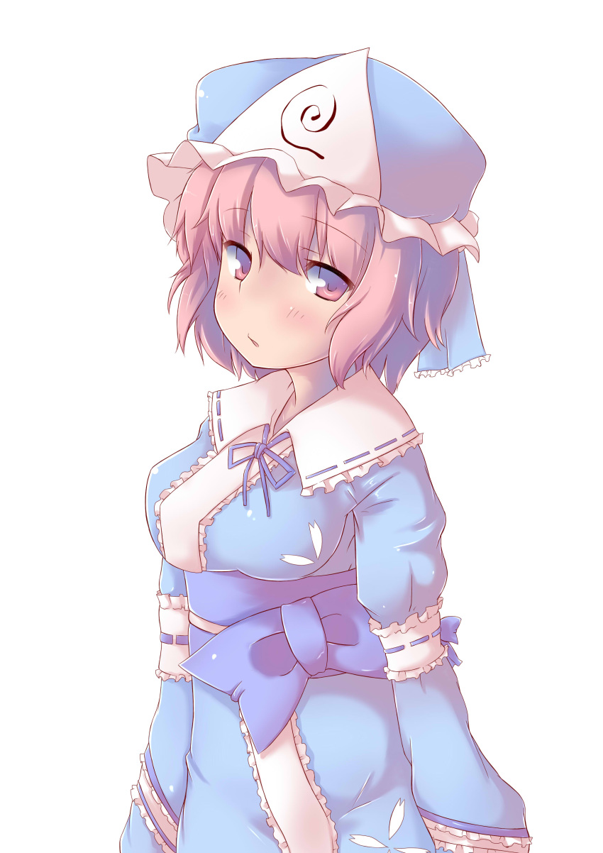 1girl, :o, breasts, hat, japanese_clothes, obi, open_mouth, pink_eyes