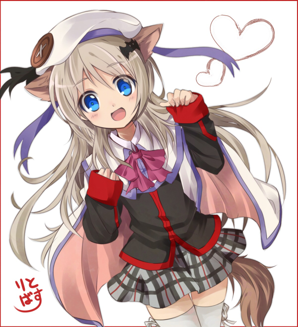 1girl, animal_ears, blue_eyes, blush, bow, capelet, dog_ears, dog_tail