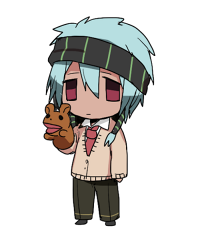 1boy, blue_hair, chibi, erubo, expressionless, hand_puppet, headband, lowres