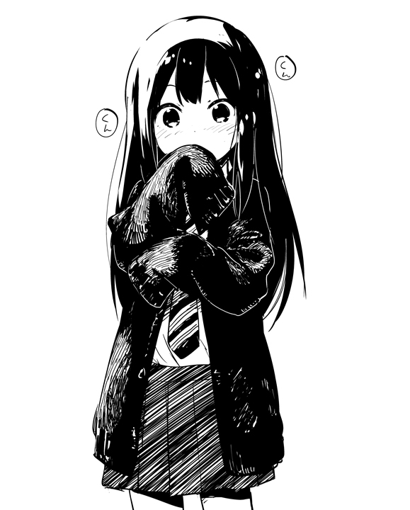 1girl, cardigan, covering_mouth, idolmaster, idolmaster_cinderella_girls, long_hair, long_sleeves, monochrome